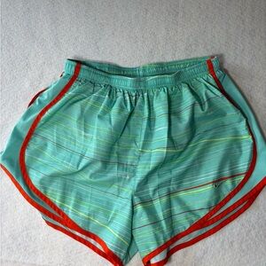 Nike Women's Athletic Shorts in Green with Red Trim